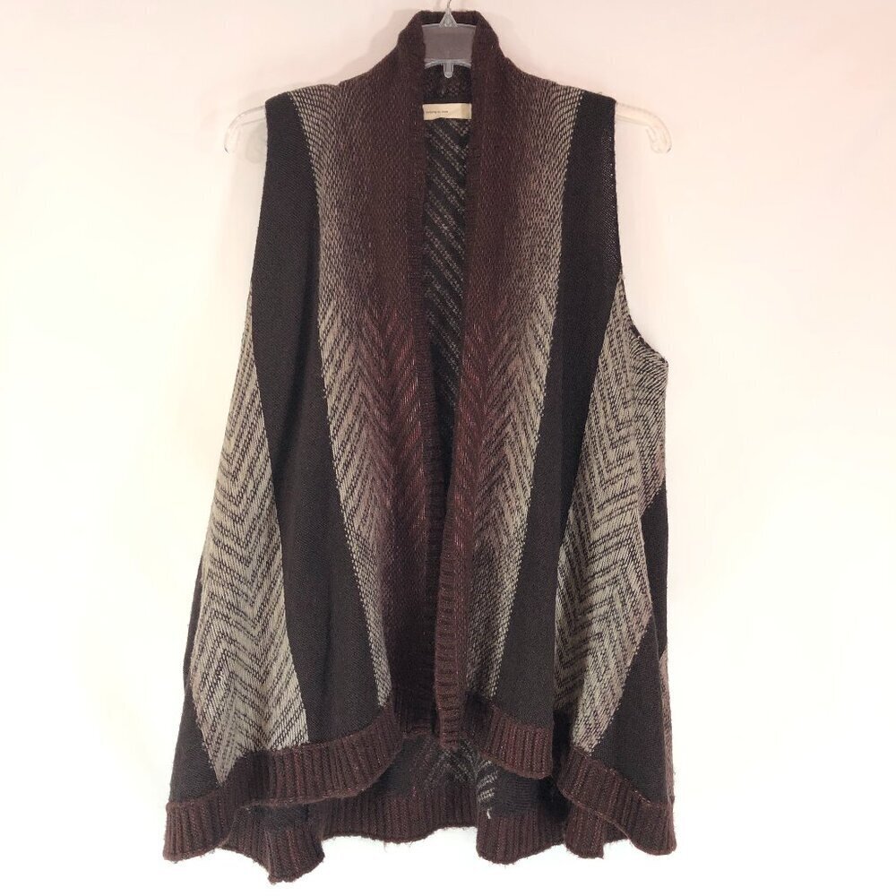 Anthropologie Sleeping On Snow Brown And Tan Open Front Sweater Vest Size M/L